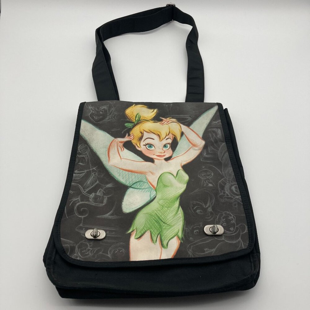 Disney Store Tinkerbell Crossbody Satchel Bag Purse Black Adjustable Strap